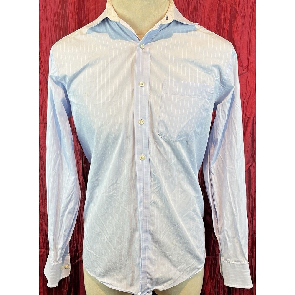 Mens Tommy Hilfiger 100% Cotton LS Blue Striped Casual Shirt sz 15.5x34/35